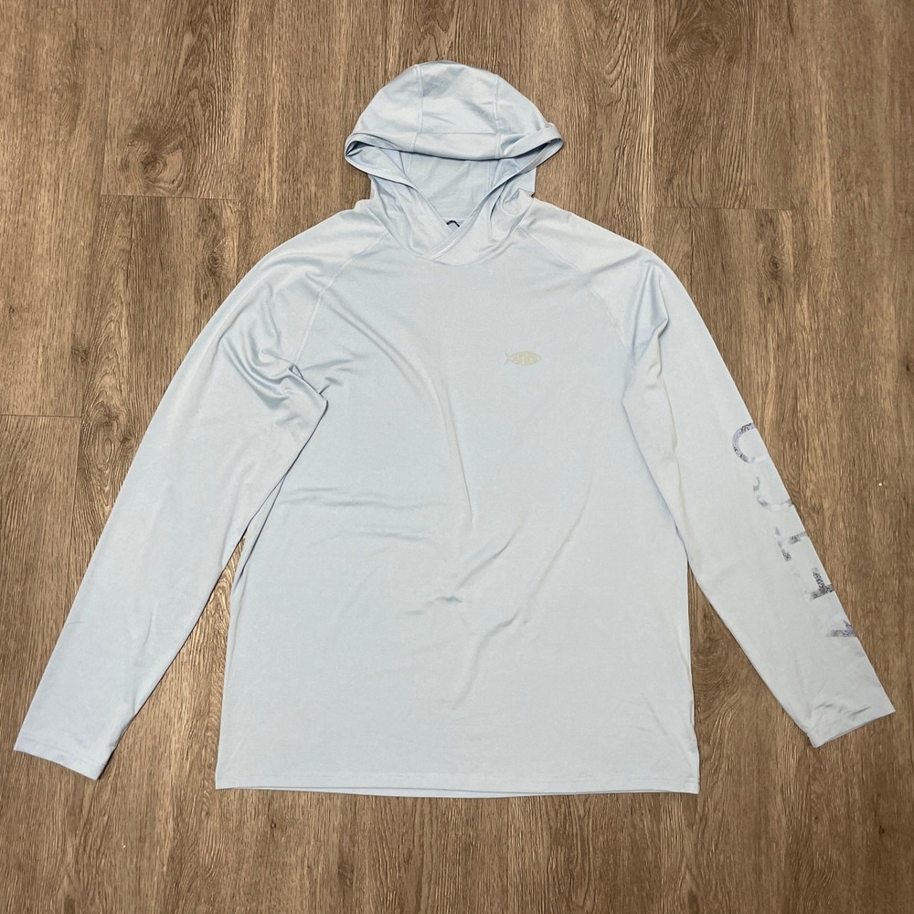 AFTCO Hoodie Mens Large Blue Fishing Samurai Performance Sun Shirt LT001032025